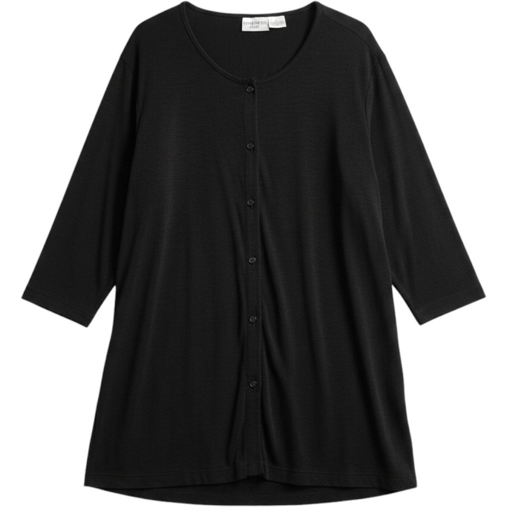 Kathy Ireland Cardigan Women 3X Black 3/4 Sleeve Button Front Stretch Plus